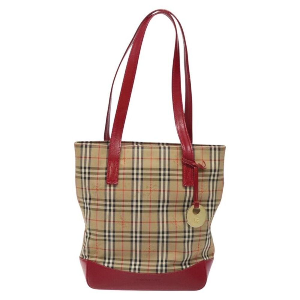 Burberry Nova Check Tote Canvas And Leather Red Canvas Handbag